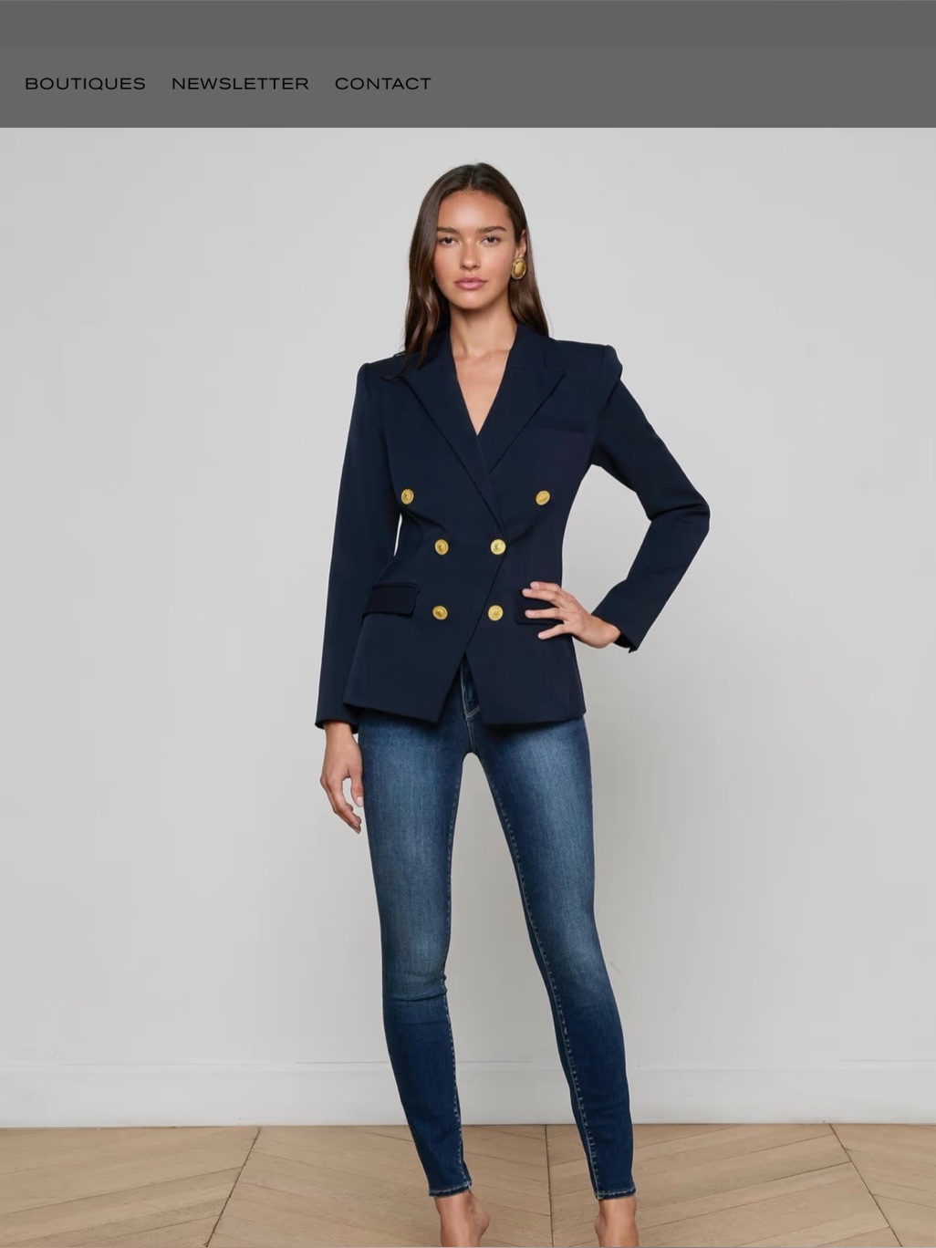 L'agence Double-Breasted Navy Blazer With Silver Buttons